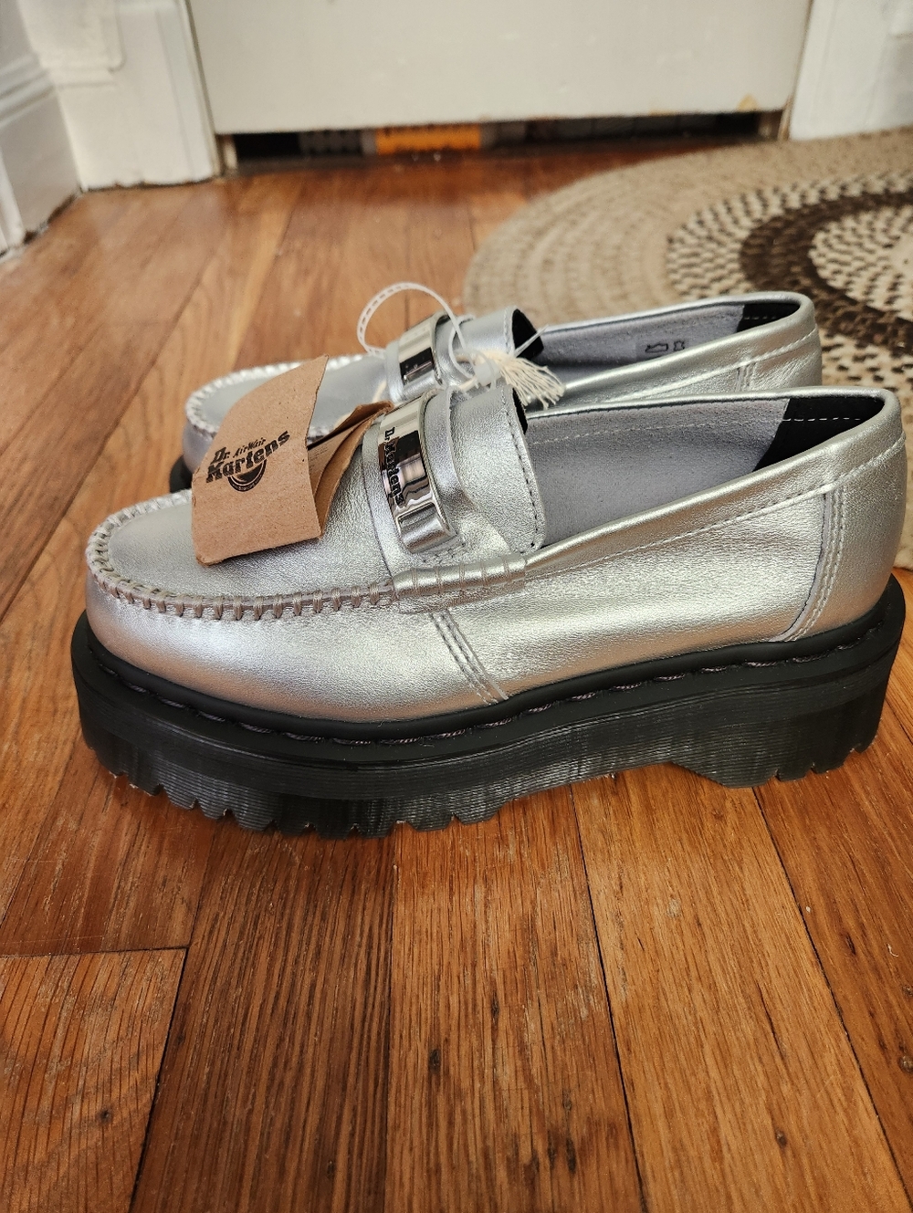 Dr. Martens Silver Penton II Quad Platform Loafers